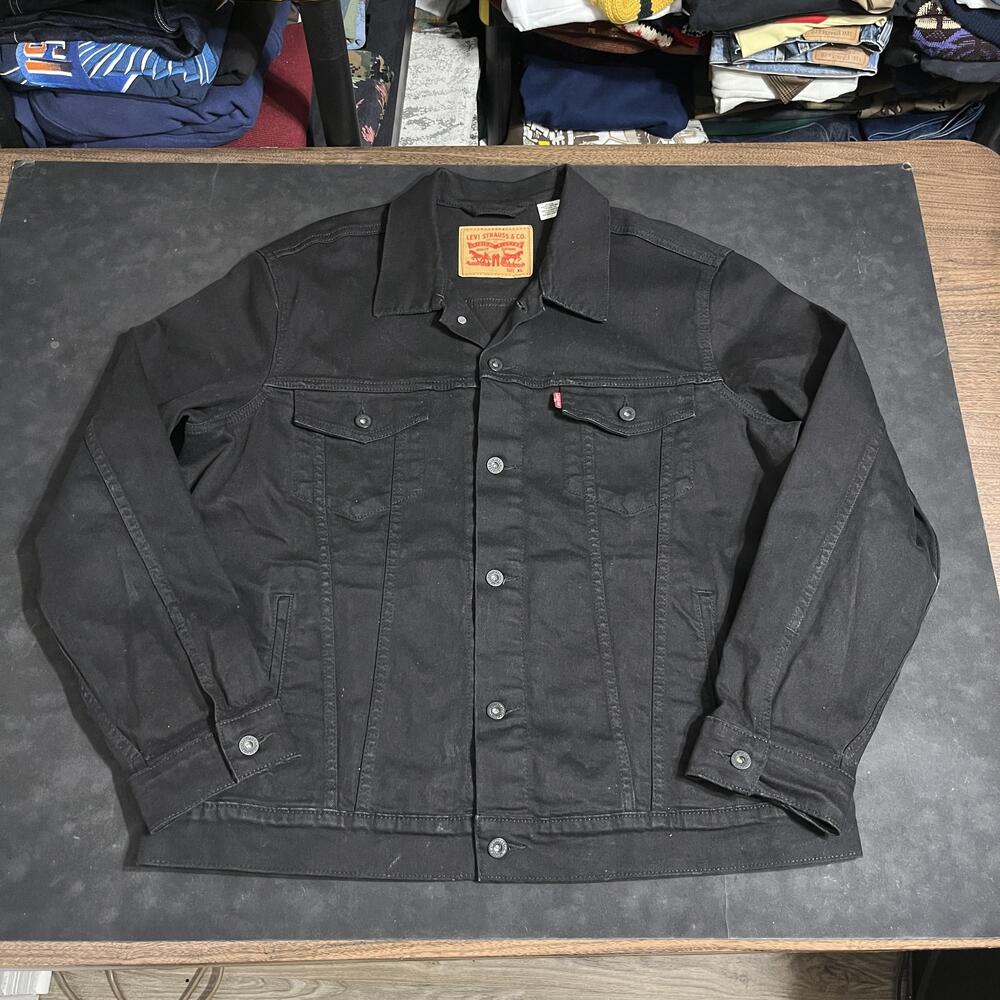 Levi's Black Denim Bomber Jacket Vintage Trucker Donut Button Front Unlined Raw